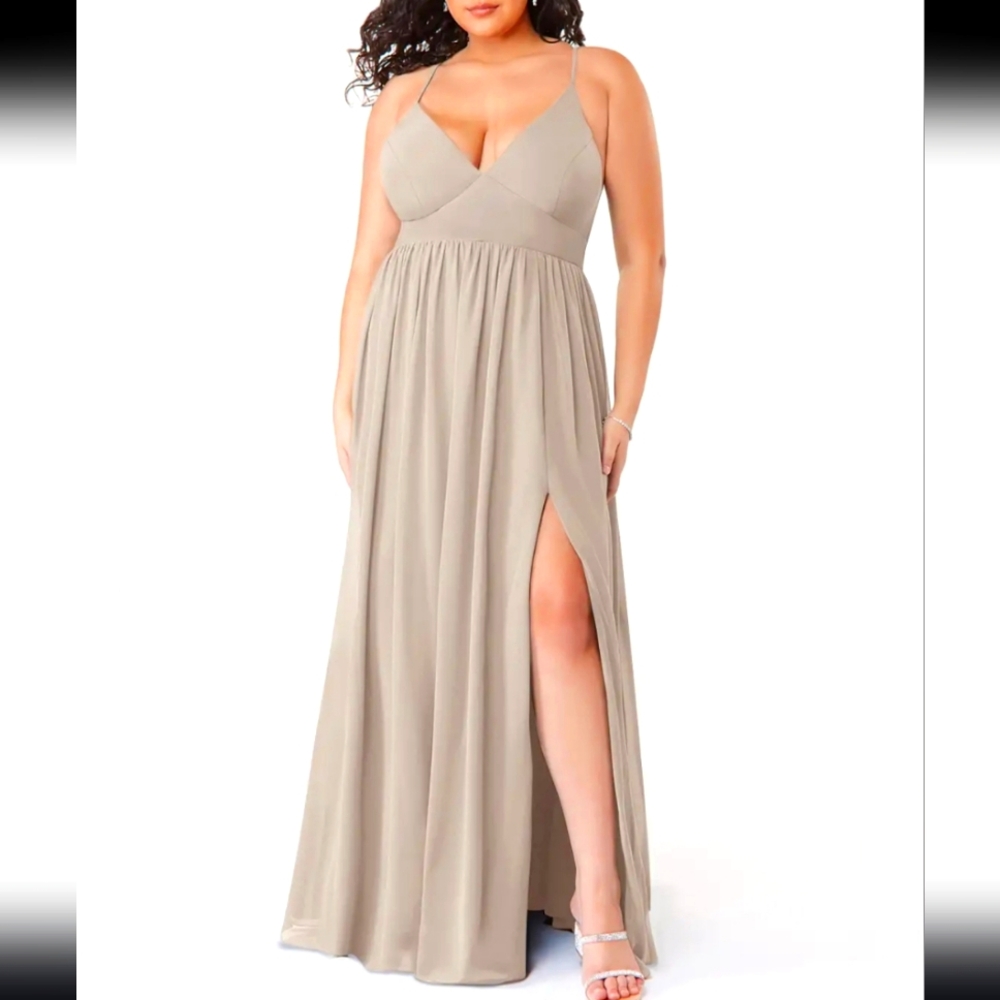 Azazie Aaida A-line Chiffon Frost Dress with Bow Elegant Beige Maxi Dress